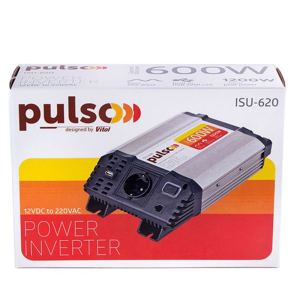 Перетворювач напруги PULSO/ISU-620/12V-220V/600W/USB-5VDC2.0/син.хвиля/клеми НФ-00011621 фото