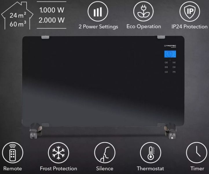 Конвектор програмований з пультом скляний 2кВт TCH 2011E TROTEC НФ-00008930 фото